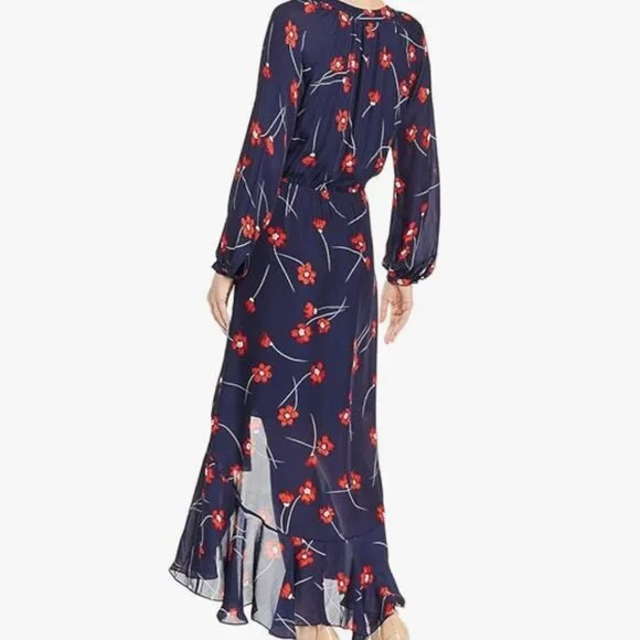 Parker Verity Maxi Dress Silk Button Front High Low Hem Floral Navy Blue Medium - Picture 5 of 12
